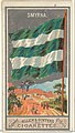 Die vom 17. bis zum 20. Jahrhundert verwendete Handelsflagge von Izmir, abgebildet auf einem Zigarettenbild (1887)[11]