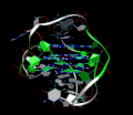 9. A 3D animated gif image of a Quadruple Helix DNA strand.