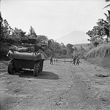 Indian troops on road to Bangjoebiroe Camp to free Dutch civilians held by Indonesian Nationalists