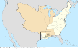 Map of the change to the United States in central North America on August 4, 1812