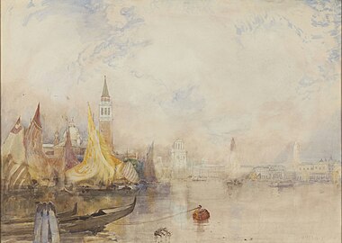 After Turner: Venice, Fog Blowing up from the Adriatic, watercolour by Alfred East, at Lancaster House