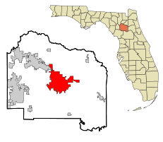 Location in Alachua County, city (as of 2007) in red, and in the state of Florida