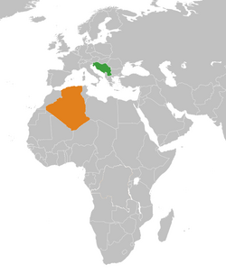 Map indicating locations of Yugoslavia and Algeria