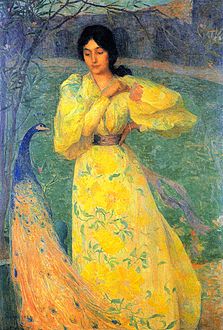 Young Girl with Peacock, huile sur toile (1895)