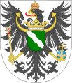 Bereits im 1817 gestifteten Wappen der preußischen Provinz Großherzogtum Niederrhein, spätestens ab 1835 zur Darstellung der Rheinprovinz im Gebrauch, wurde der Rhein stilisiert, allerdings in kartografischer Fließrichtung.