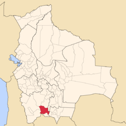 Location of the Sud Chichas Province within Bolivia