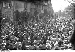 Crowd outside house of Hindenburg on day he becomes President of Germany, 12 May 1925