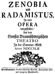 Giovanni Verocai – Zenobia und Radamistus – Titelseite des Librettos – Braunschweig 1742