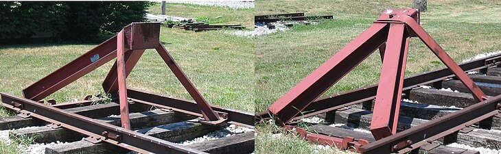 Two views of a Hayes-built bumper at the Linden Railroad Museum, Linden, Indiana. This design accommodates the AAR coupler.