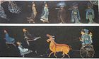 A lacquerware painting from the Jingmen Tomb (Chinese: 荊門楚墓; Pinyin: Jīngmén chǔ mù) of the State of Chu (704–223 BC), depicting men riding in a two-horsed chariot