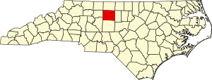 Map of North Carolina highlighting Guilford County
