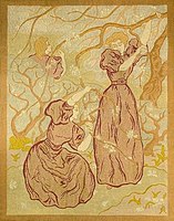 Women picking flowers in the garden, tapestry by Paul Ranson (1895)