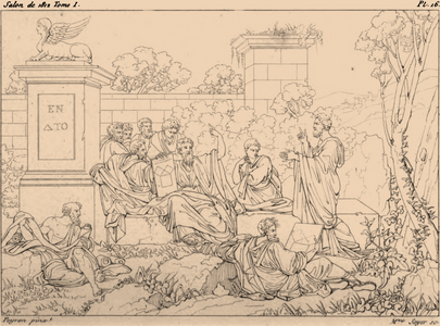 The School of Pythagoras (1812). Contemporary sketch by French painter Charles Paul Landon.