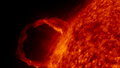 First light image from the SDO showing a prominence eruption.