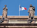 Polyhymnia and Melpomene on top of the façade