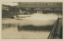 A newly constructed ship being launched at the dock of the Toledo Ship Building Company in 1908.