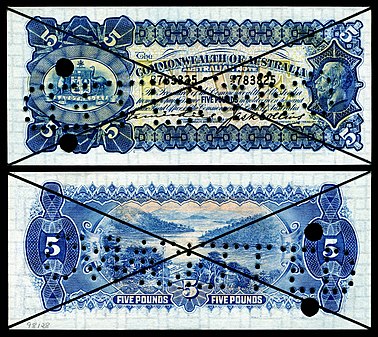 A £5 Australian banknote– Series of 1918 and 1923–1925 (created by Thomas S. Harrison; nominated by Godot13)