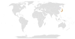 Map indicating locations of Albania and Japan