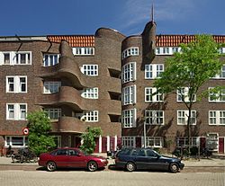 Amsterdam School architecture, Holendrechtstraat, Rivierenbuurt, designed by Margaret Staal-Kropholler (1923).