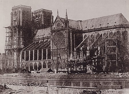 The southern façade of Notre-Dame pictured in 1847, early in the restoration.