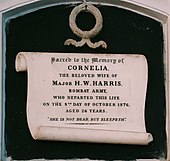 Cornelia, the wife of Major HW Harris of the Bombay Army is mentioned in this plaque