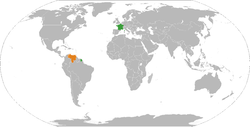 Map indicating locations of France and Venezuela