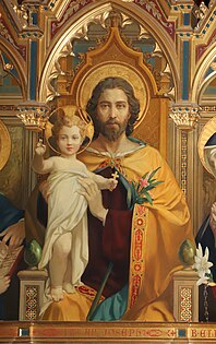 Central panel of triptych depicting Saint Joseph holding the Christ Child