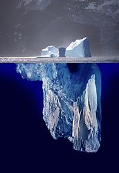Photomontage showing what a complete iceberg might look like under water