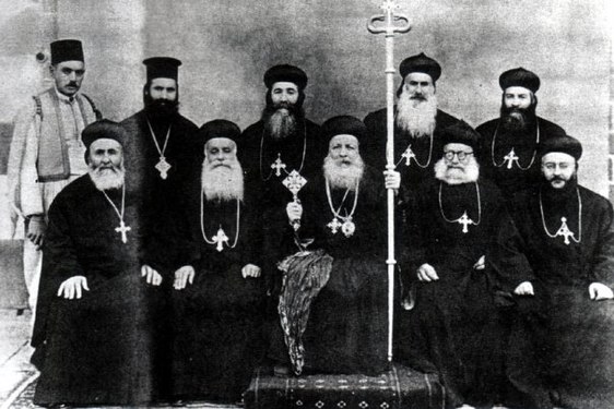 Ignatius Afram I Barsoum with a group of Archbishops after the consecration of Archbishop Gregorius Bulus Behnam in 1952