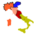 1860:   Kingdom of Sardinia   Kingdom Lombardy–Venetia   United Provinces of Central Italy   Papal States   Kingdom of the Two Sicilies After the annexation of Lombardy and before the annexation of the United Provinces of Central Italy