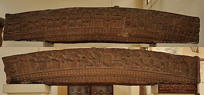 The Katra architrave, possibly representing Brahmins and the cult of the Shiva Linga, Mathura, circa 100 BCE[97]