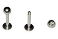 A labret stud is commonly used for piercings through the cheek, such as labret, madonna, monroe, and dimple piercings. It can also be used for other piercings, such as tragus or conchs. Shown with external screw threads.