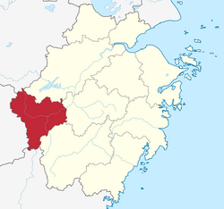 Location of Quzhou City jurisdiction in Zhejiang