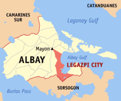Map of Albay with Legazpi highlighted