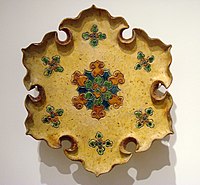 "Offering plate" with sancai with six eaves and "three colors" glaze, 8th century.