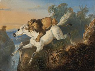 Lion attacking a horse (1840)