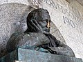 The defaced Rhodes bronze bust at the Rhodes memorial, Cape Town. Note the missing nose. (2015)
