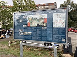 Site of Führerbunker and information board on Gertrud-Kolmar-Straße in October 2023