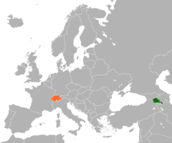 Map indicating locations of Armenia and Switzerland