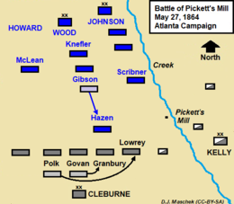 Map shows the Battle of Pickett's Mill
