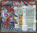 15th century miniature of Isabella (left) directing the Siege of Bristol in October 1326.