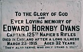 Captain Edward Hornby Ovans of the 125th (Napier) Rifles is commemorated in this plaque