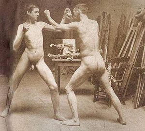 Two Boys Boxing at the Art Students League of Philadelphia, by Thomas Eakins