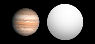 Größenvergleich mit Jupiter (li.)