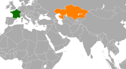 Map indicating locations of France and Kazakhstan