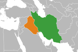 Map indicating locations of Iran and Iraq