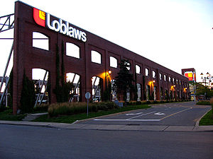A Provigo grocery store branch located within the skeleton of the former CPR Angus Locoshop building