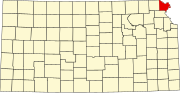 Map of Kansas highlighting Doniphan County