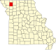 A state map highlighting Gentry County in the northwestern part of the state.