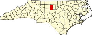 Map of North Carolina highlighting Alamance County